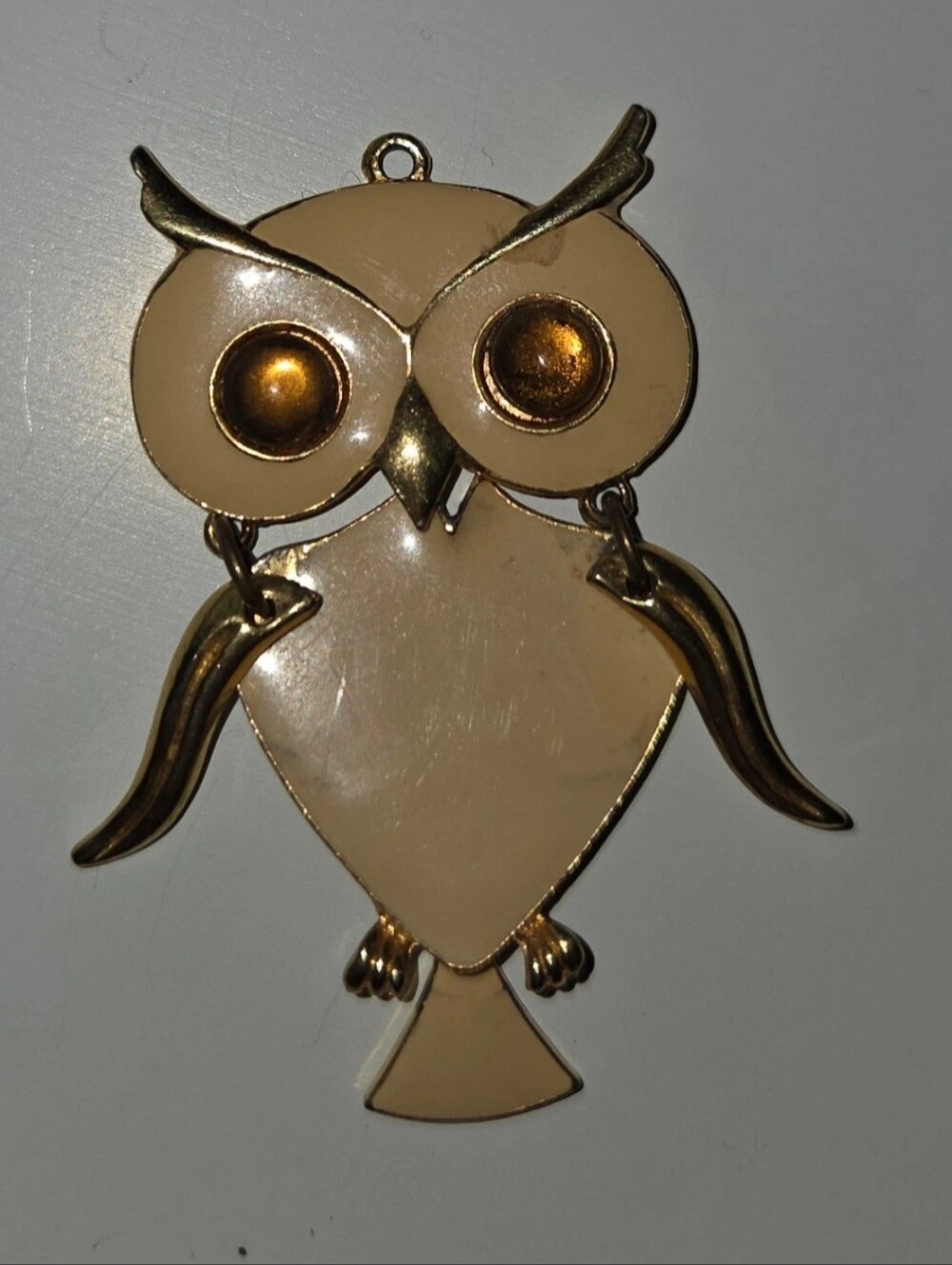 Vintage Arthur Pepper ART Hinged Enamel Owl Amber Eyes Pendant